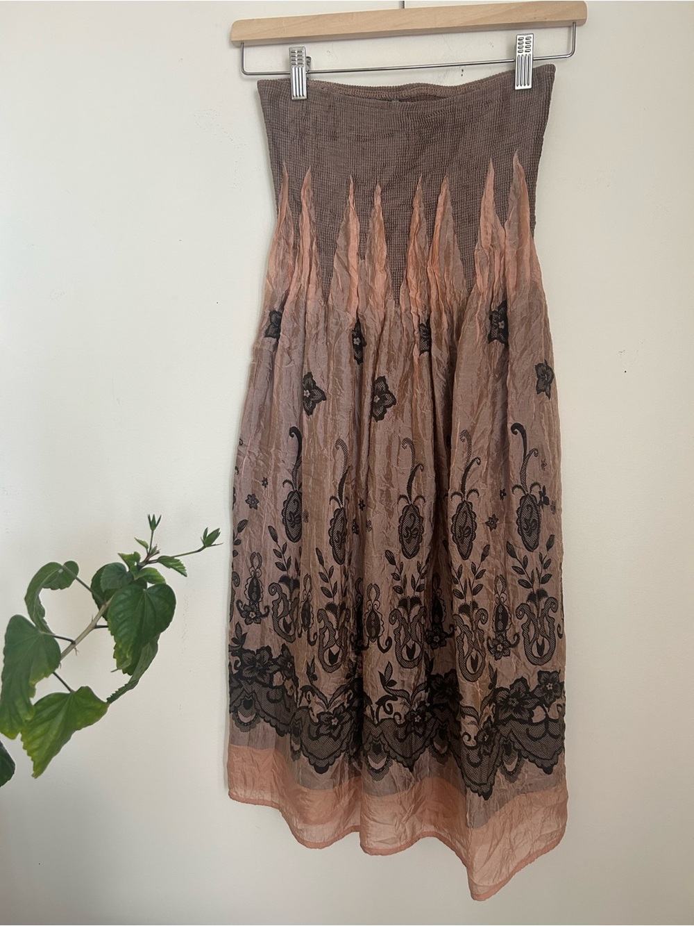 Anthropologie Embroidered Strapless Dress in Taupe